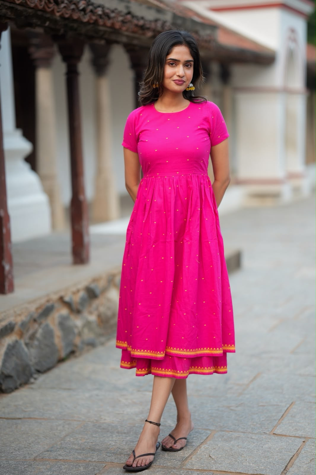 Pink cotton double layered maxi top