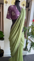 Parrot kota saree with lavender cotton blouse
