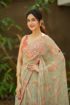 Red silk mirror hand work blouse (only blouse)