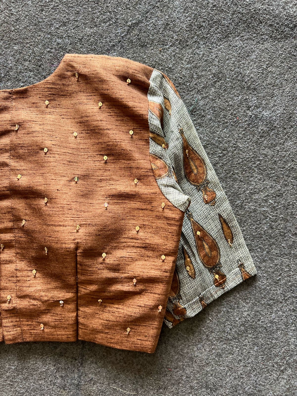 Brown silk handwork blouse