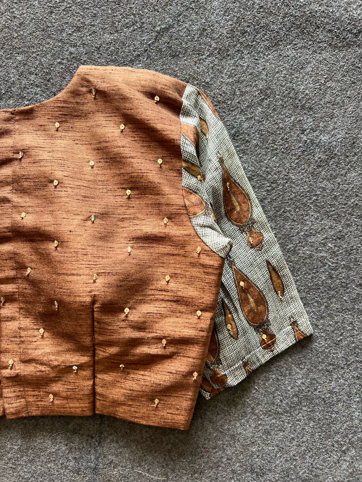 Brown silk handwork blouse