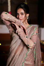 Dusty silver tissue hand made saree & blouse