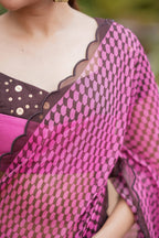 Pink viscose jute saree with hand work blouse