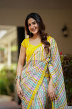 Multi viscose jute saree with hand work blouse