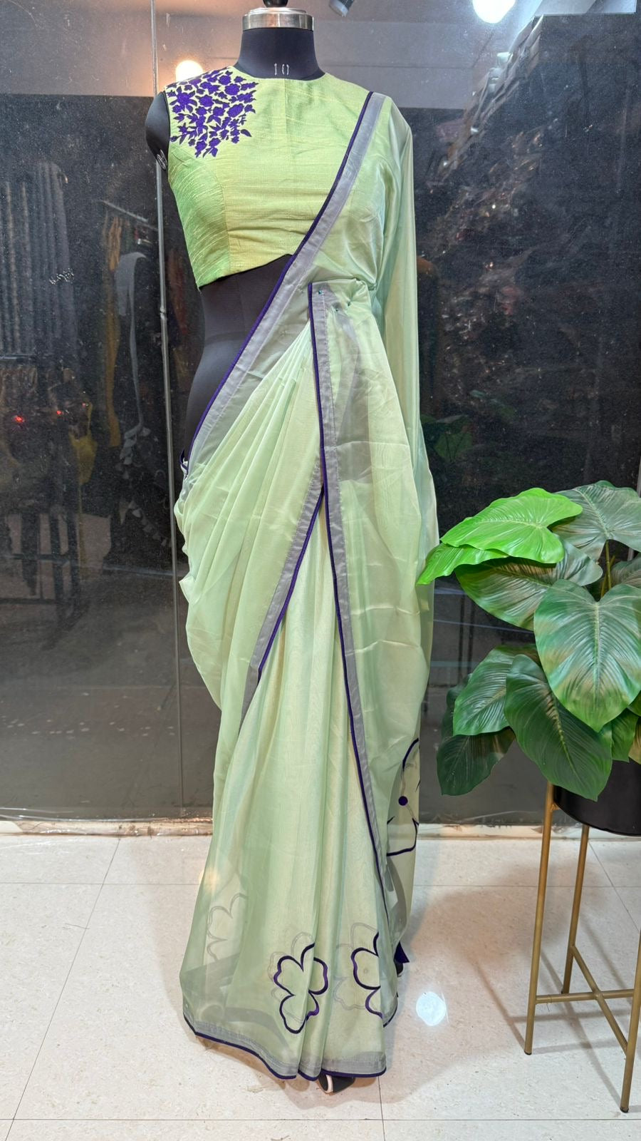 Pista green silk embroidery blouse (only blouse)