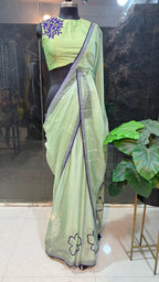 Pista green silk embroidery blouse (only blouse)