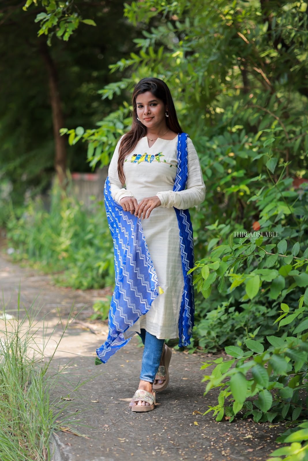 White cotton embroidery kurti