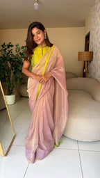 Purple pink tissue saree with hand work blouse