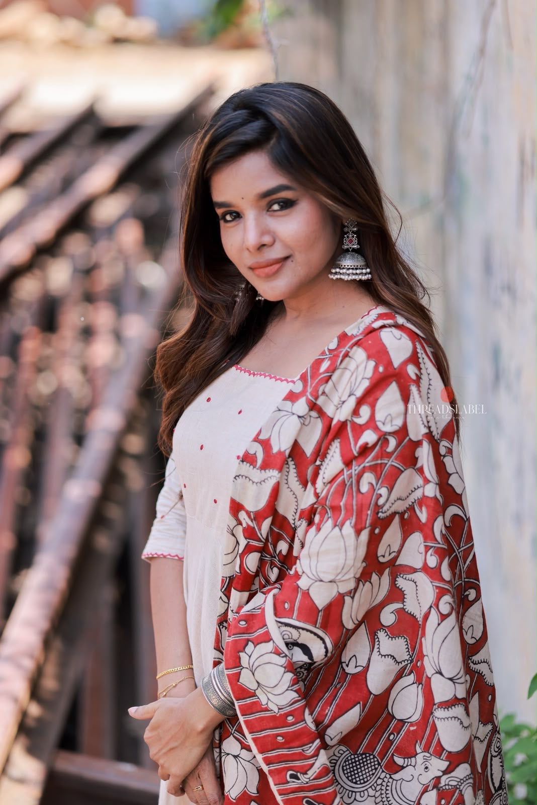 Cream cotton 3 piece Kurti set