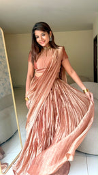 Copper tissue hand work lehenga