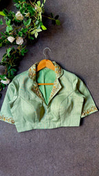 Pista green silk collar hand worked blouse