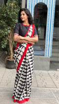 Black & white triangle cotton designer saree