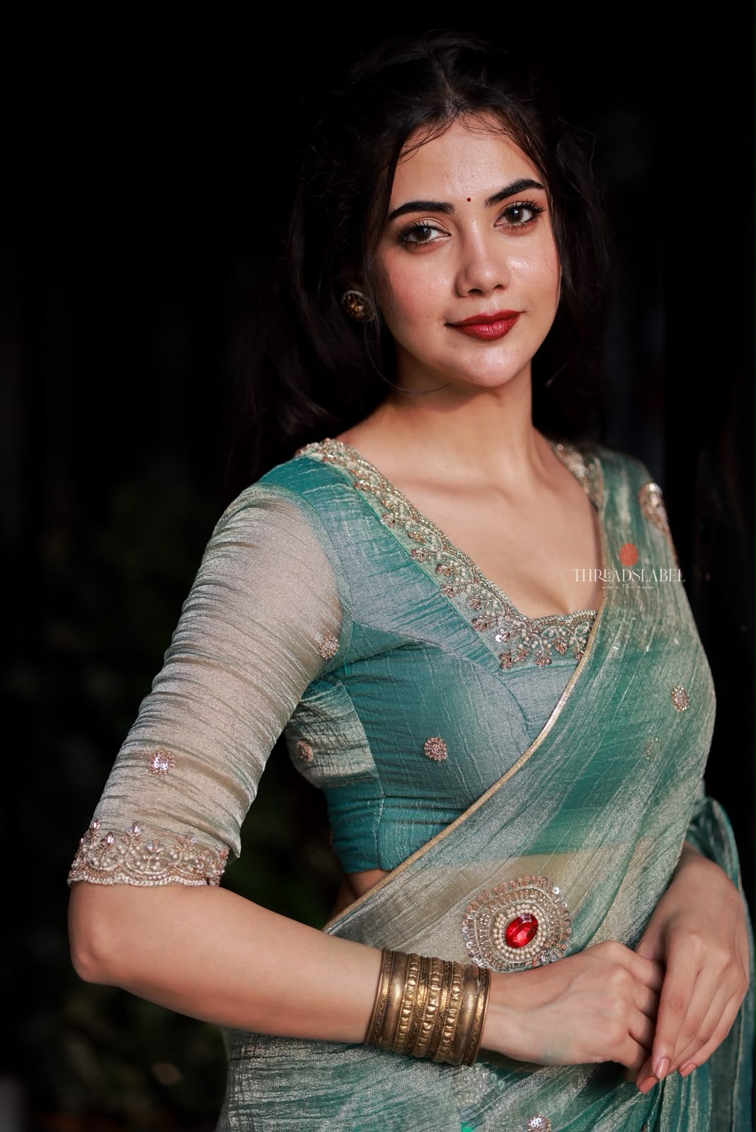 Sea blue tissue hand made saree & blouse