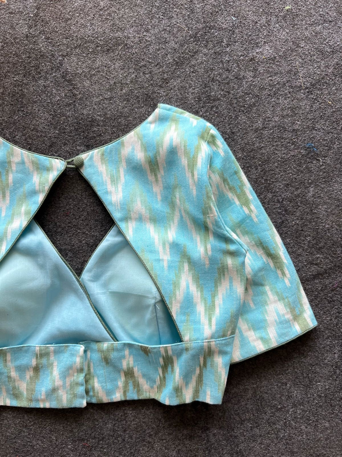 Blue ikkat printed cotton blouse