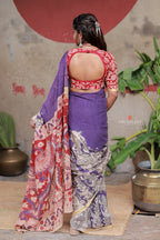 Purple kota saree with kalamkari work blouse