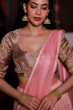 Pink marble silk lehenga with handwork blouse