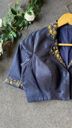 Midnight blue silk collar hand worked blouse