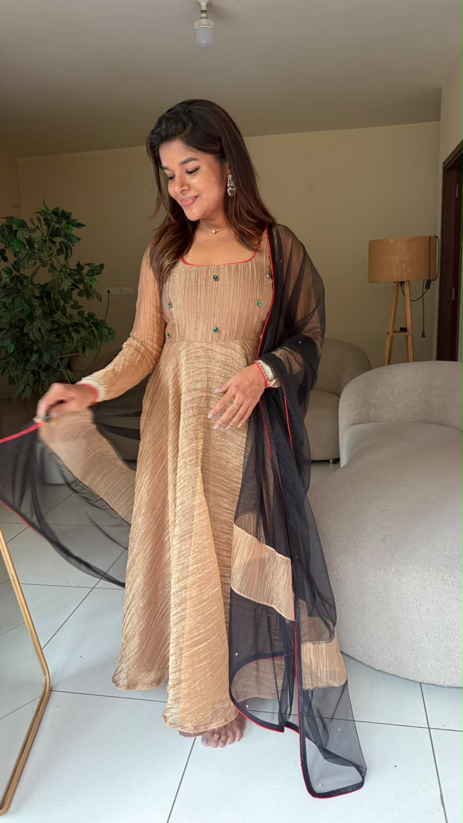 Gold tissue embroidery salwar set