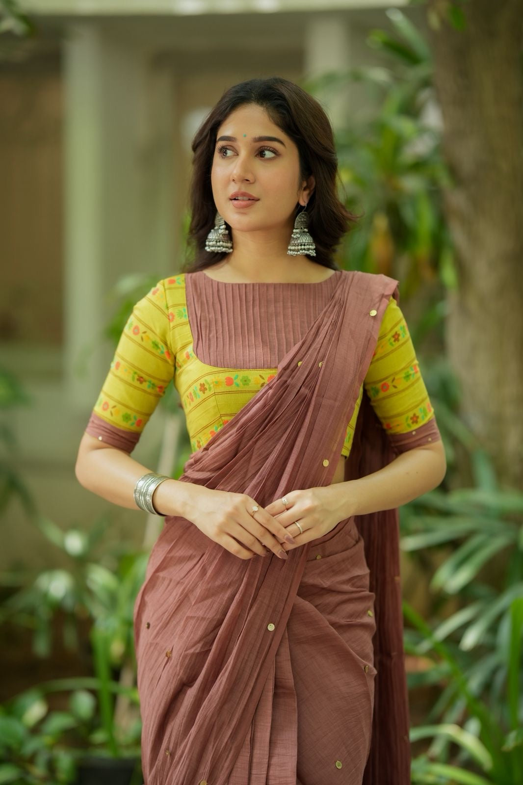 Lime yellow floral print blouse (Only blouse)