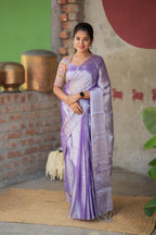Lavender soft tissue saree with embroidered blouse