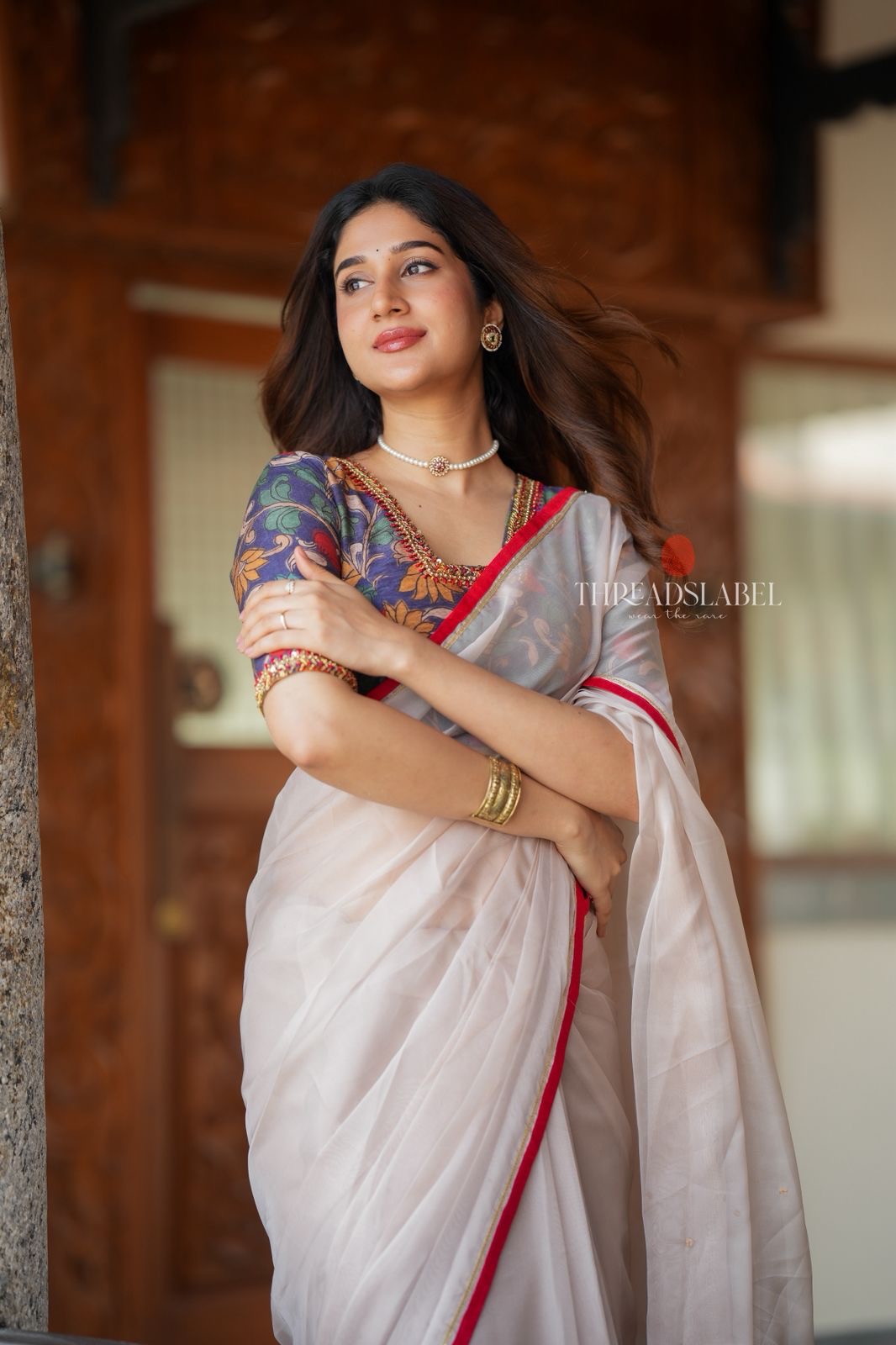 Blue kalamkari hand work blouse (only blouse)