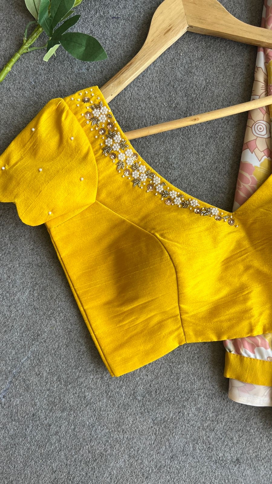 Yellow silk pearl hand worked blouse (only blouse)