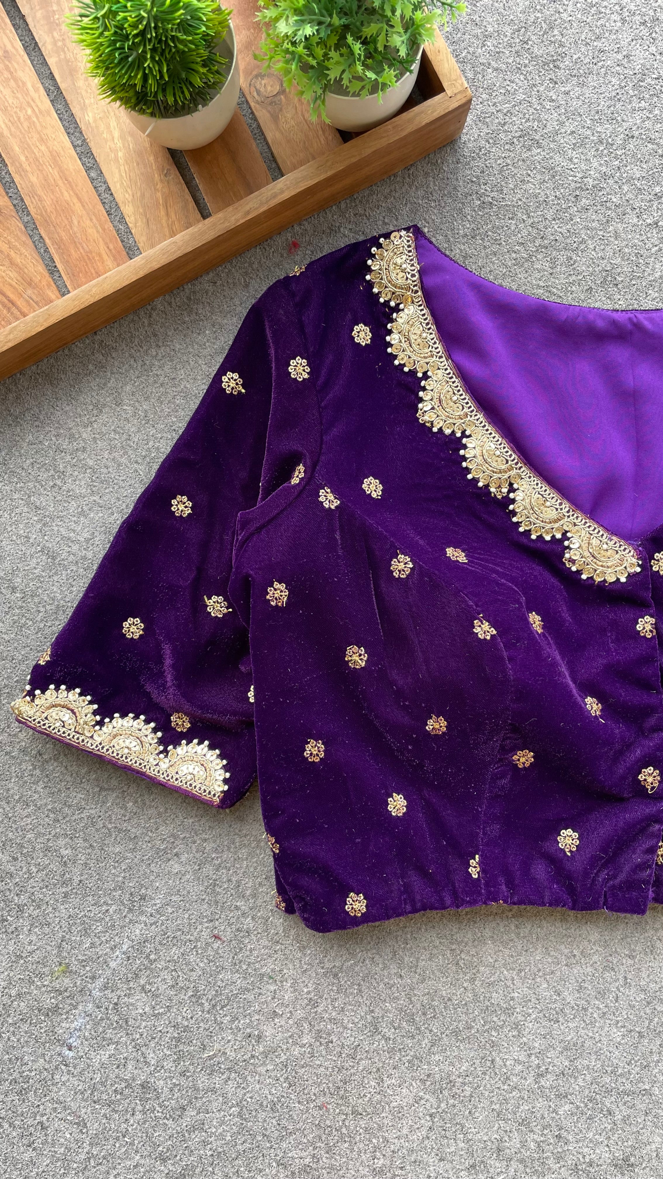 Purple velvet handwork blouse