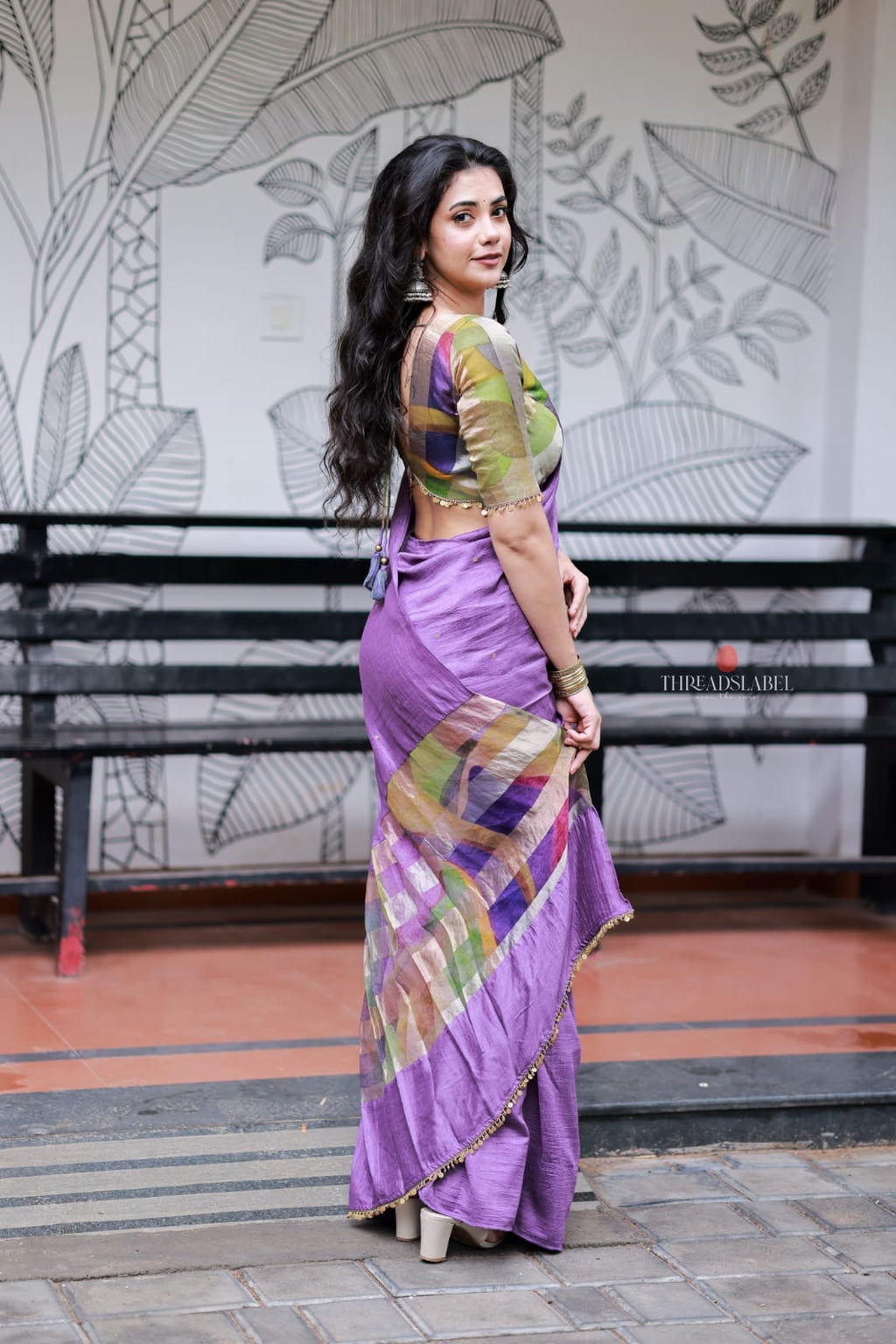 Purple Marble Saree with Handwork Blouse