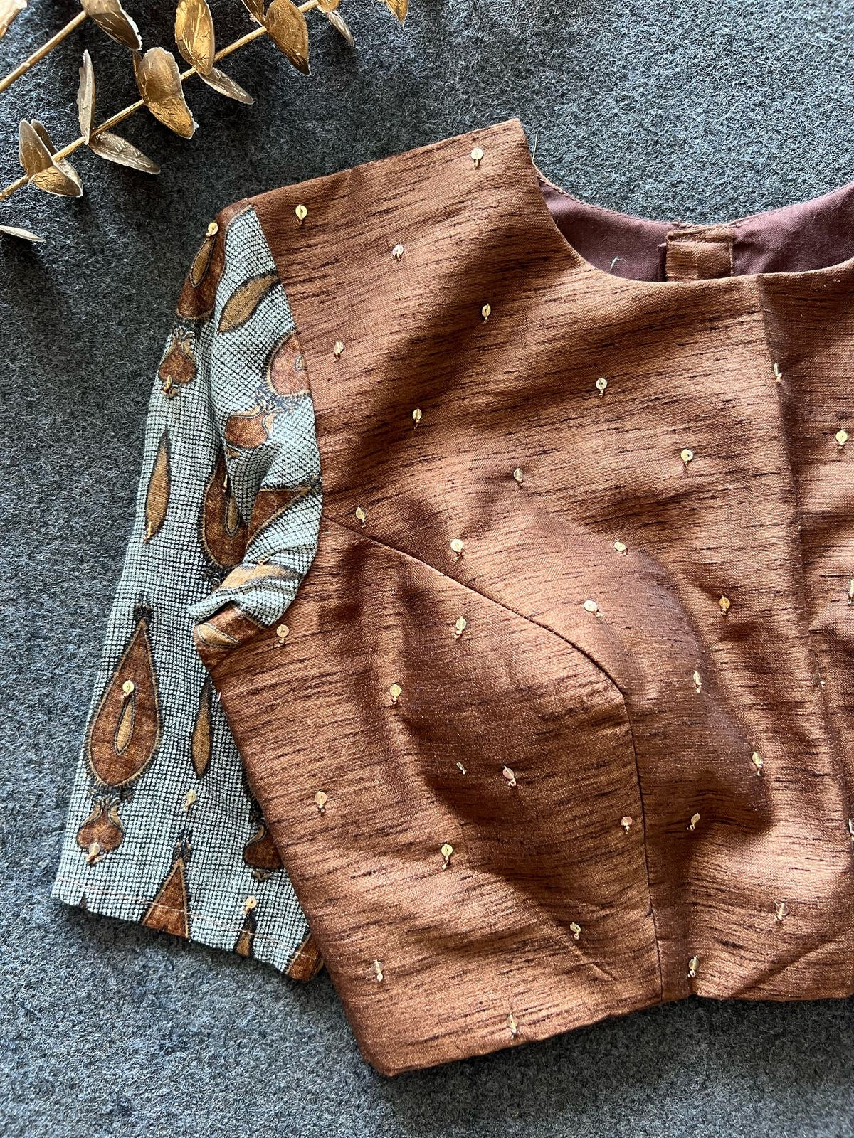 Brown silk handwork blouse