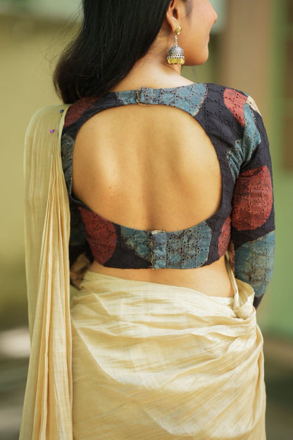 Black hakoba cotton Ajrak handblock print blouse (Only blouse)