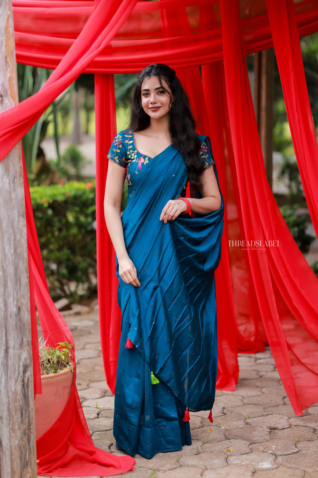 Deep blue marble saree with handwork blouse