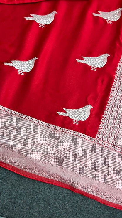 Red malai silk saree with zari work blouse