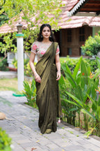 Bottle green Marble Saree with Handwork Blouse