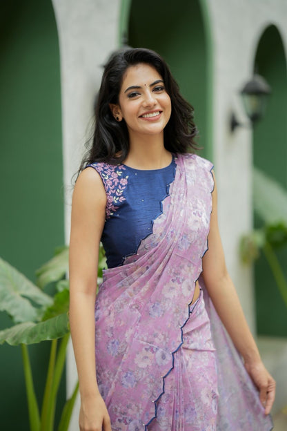 Midnight blue floral hand work blouse (only blouse)