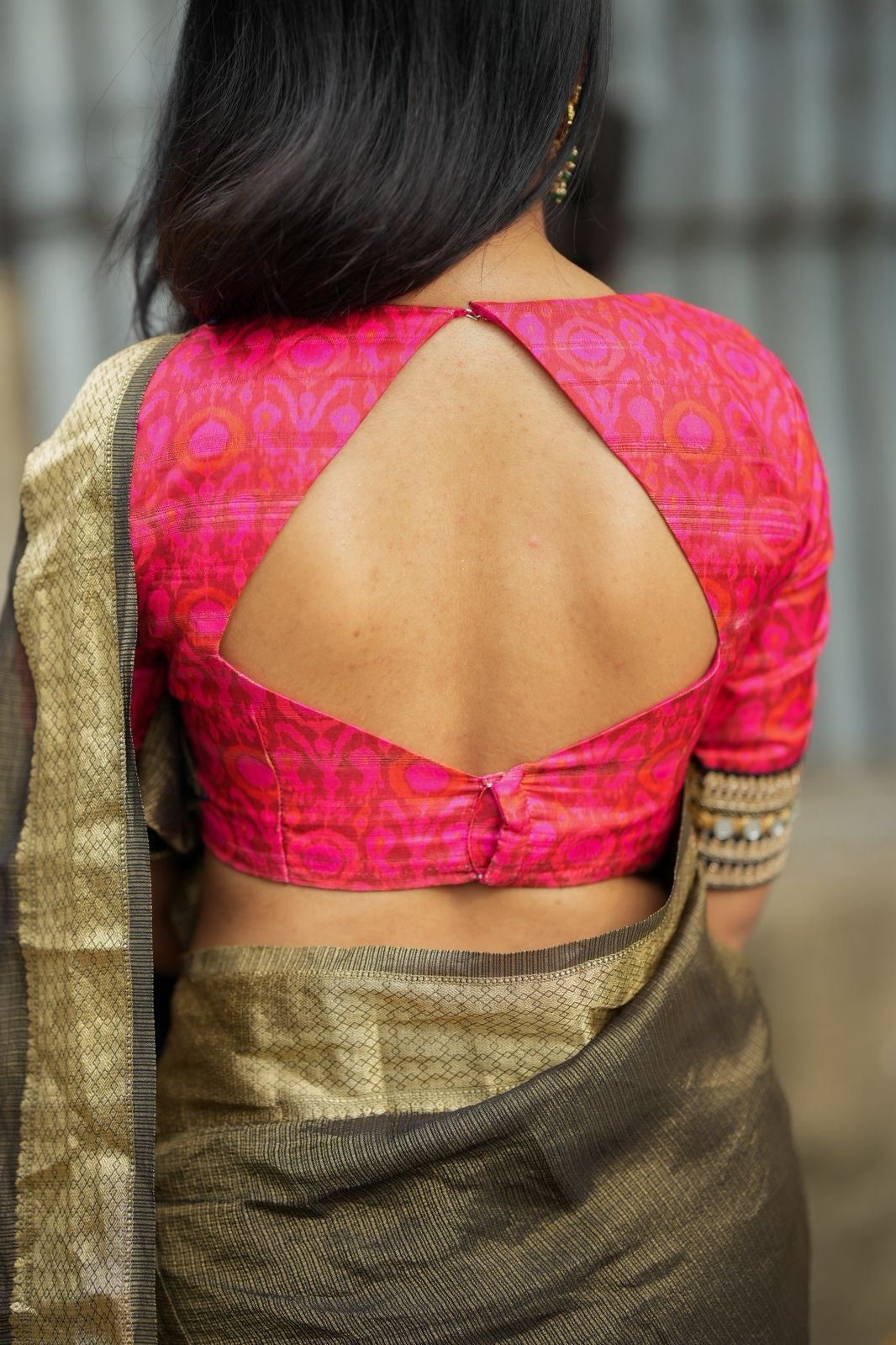 Pink ikkat hand work blouse (only blouse)