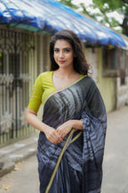 Blue grey georgette saree with silk hand work blouse