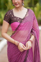 Pink viscose jute saree with hand work blouse