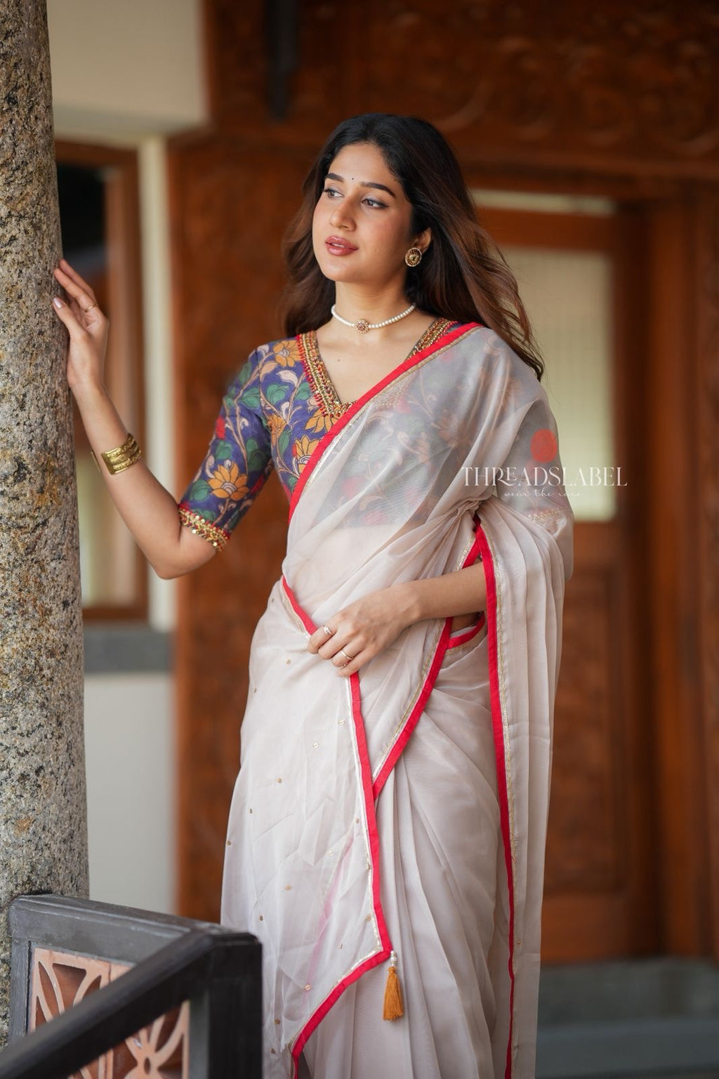 Blue kalamkari hand work blouse (only blouse)