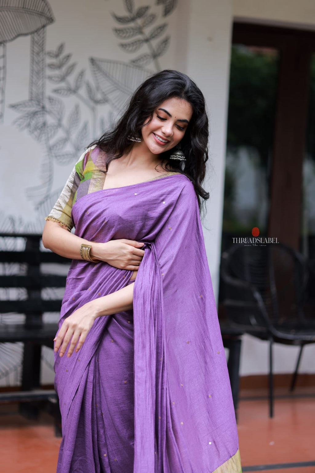 Purple Marble Saree with Handwork Blouse