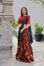 Maroon kalamkari handwork lehenga