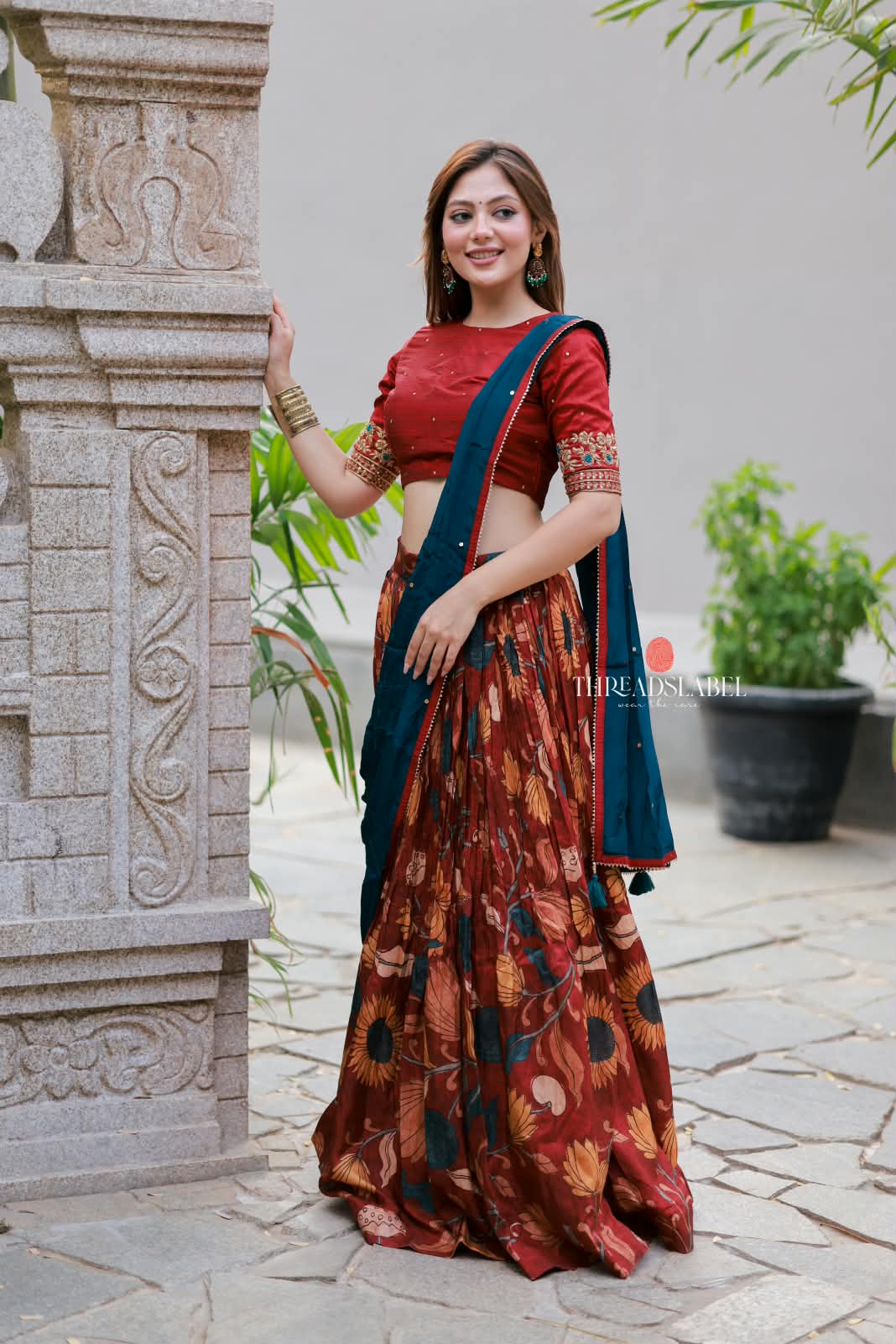 Maroon kalamkari handwork lehenga