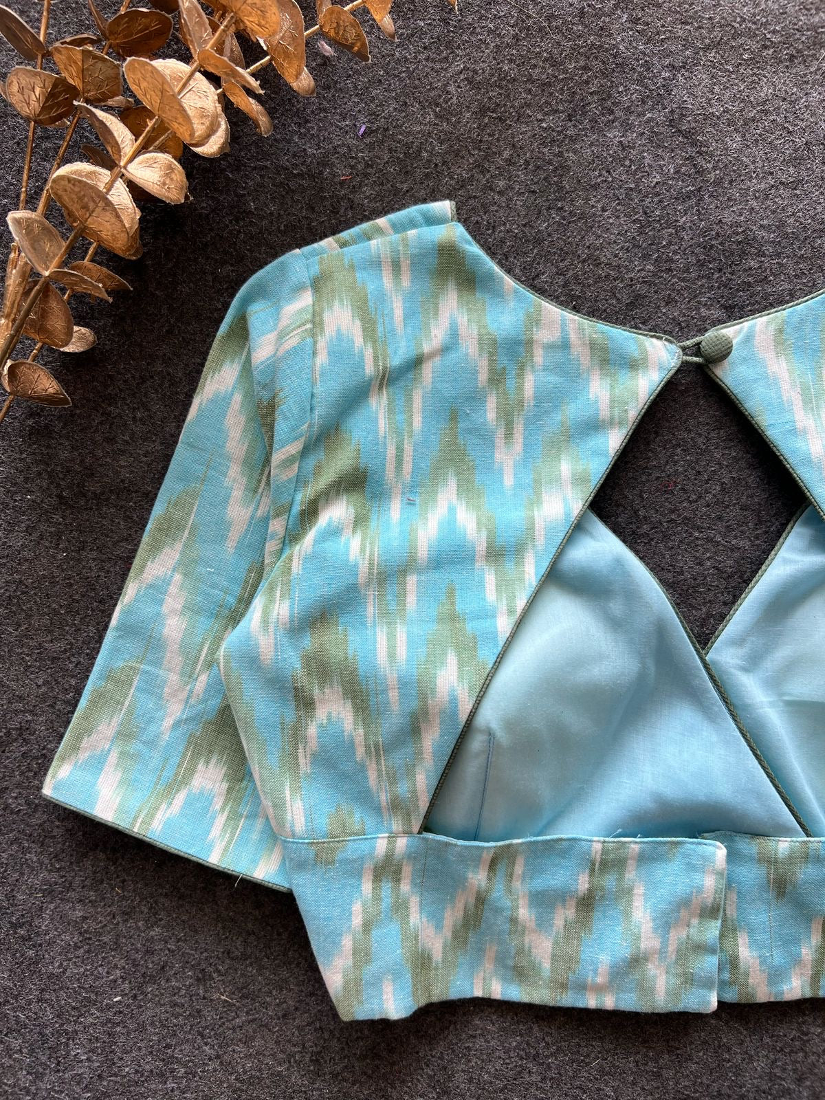 Blue ikkat printed cotton blouse
