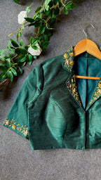 Green silk collar hand worked blouse