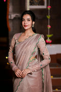 Dusty silver tissue hand made saree & blouse