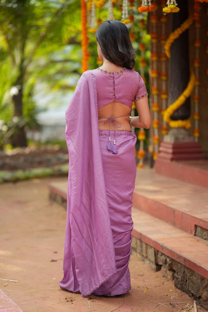 Lavender marble saree with Jewel neck handwork blouse