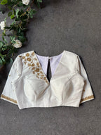 White silk shoulder hand worked blouse