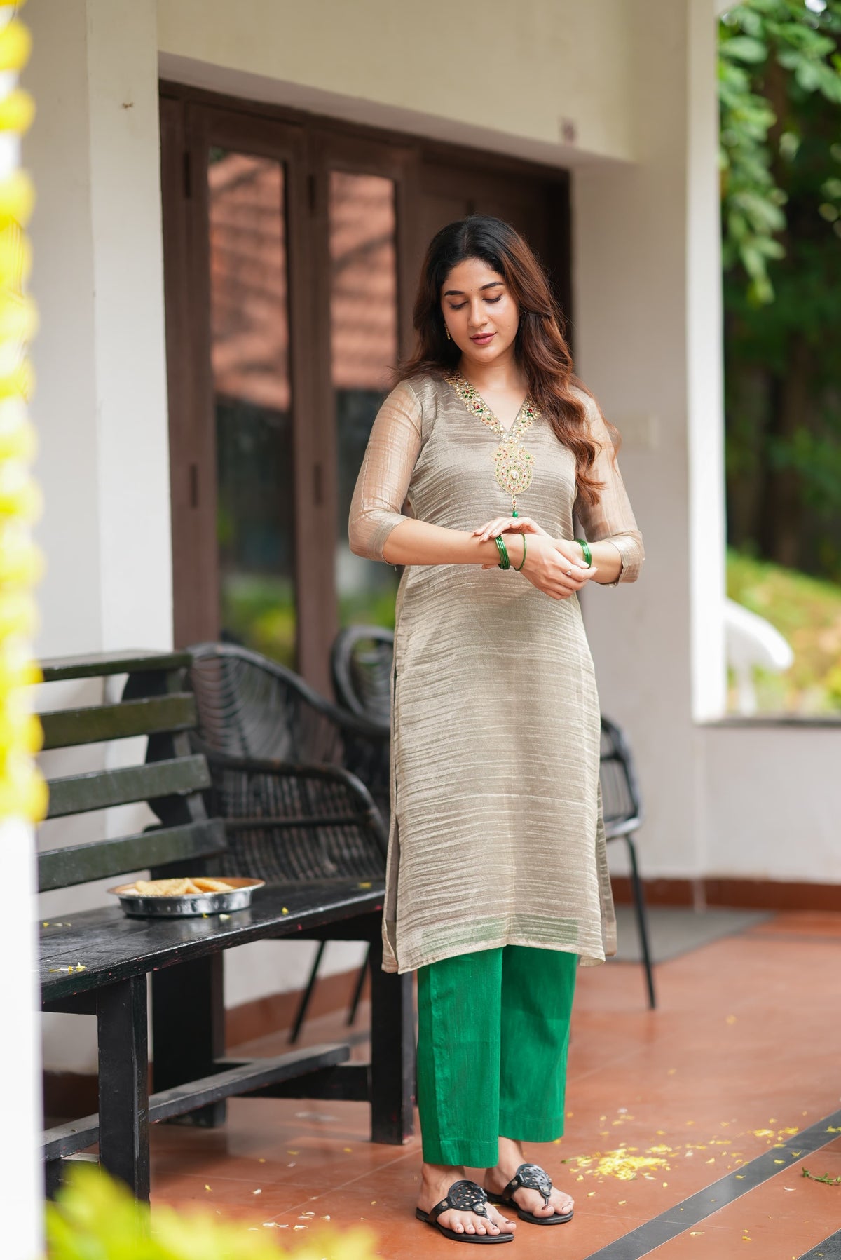 Silver tissue JEWEL NECK kurti