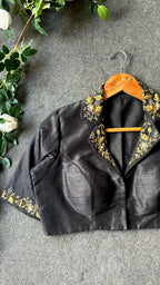 Black silk collar hand worked blouse