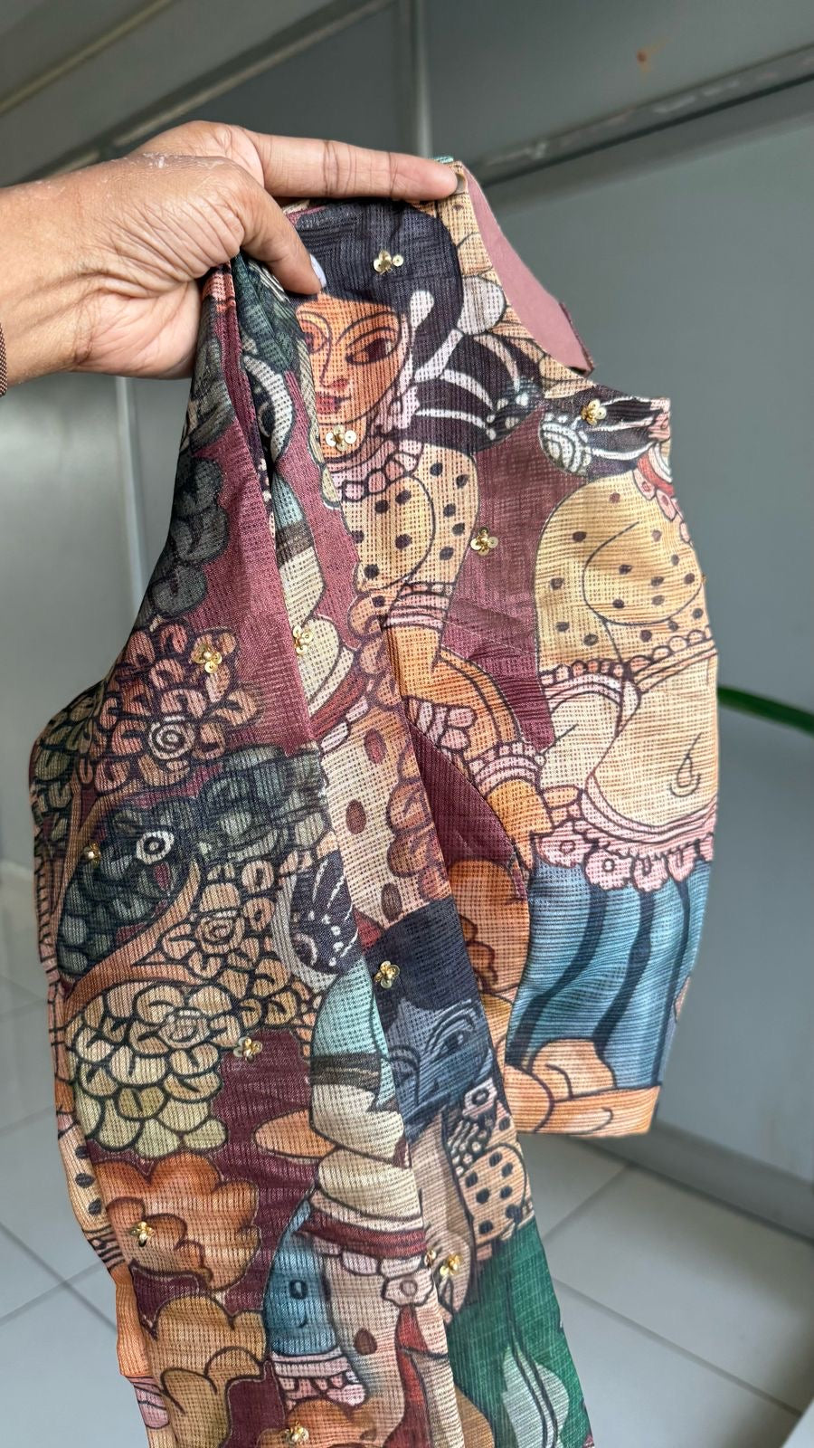 Brown kota kalamkari hand work blouse