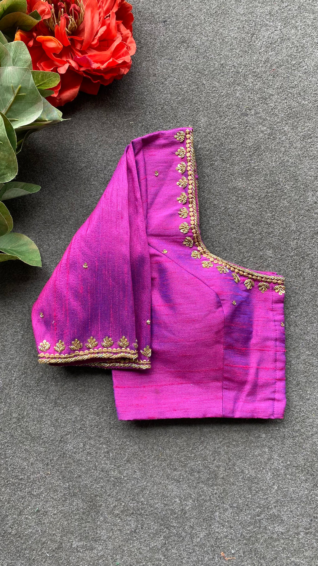 Magenta silk heavy hand worked blouse